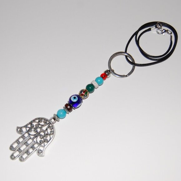 Hamsa Hand keychain,Evil Eye Wall Decor,Car Hanging Ornament,Fatima Hand Gift - Picture 2 of 2